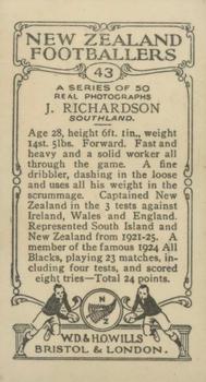 1927 Wills's New Zealand Footballers #43 Johnstone Richardson Back