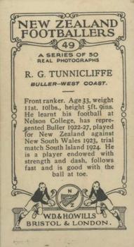 1927 Wills's New Zealand Footballers #49 Robert G. Tunnicliffe Back