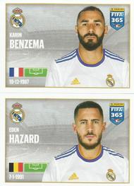 2022 Panini FIFA 365 The Golden World of Football #132a / 132b Karim Benzema / Eden Hazard Front