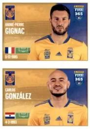 2022 Panini FIFA 365 The Golden World of Football #297a / 297b Andre-Pierre Gignac / Carlos Gonzalez Front