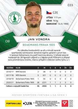 2021-22 SportZoo Fortuna:Liga #033 Jan Vondra Back