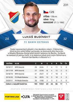 2021-22 SportZoo Fortuna:Liga #231 Lukas Budinsky Back