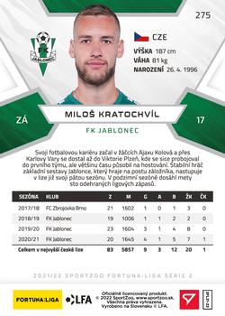 2021-22 SportZoo Fortuna:Liga #275 Milos Kratochvil Back