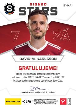 2021-22 SportZoo Fortuna:Liga - Signed Stars Level 1 #S1-KA David Moberg Karlsson Back