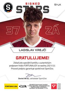 2021-22 SportZoo Fortuna:Liga - Signed Stars Level 1 #S1-LK Ladislav Krejci Back