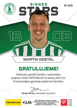 2021-22 SportZoo Fortuna:Liga - Signed Stars Level 1 #S1-MD Martin Dostal Back