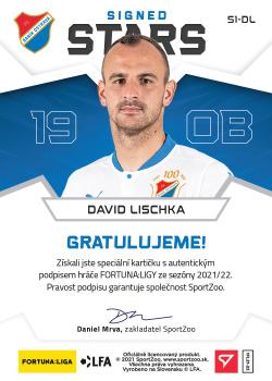 2021-22 SportZoo Fortuna:Liga - Signed Stars Level 1 #S1-DL David Lischka Back