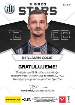 2021-22 SportZoo Fortuna:Liga - Signed Stars Level 1 #S1-BC Benjamin Colic Back