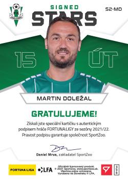 2021-22 SportZoo Fortuna:Liga - Signed Stars Level 2 #S2-MD Martin Dolezal Back