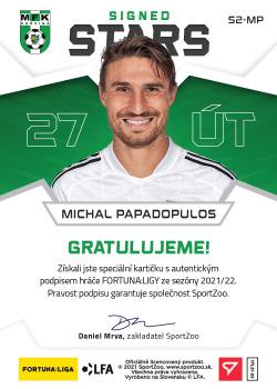 2021-22 SportZoo Fortuna:Liga - Signed Stars Level 2 #S2-MP Michal Papadopulos Back