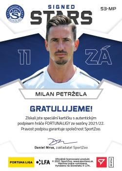 2021-22 SportZoo Fortuna:Liga - Signed Stars Level 3 #S3-MP Milan Petrzela Back