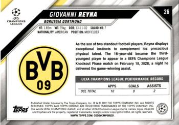 2021-22 Topps Chrome UEFA Champions League - Black & White Ray Wave Refractor #26 Giovanni Reyna Back