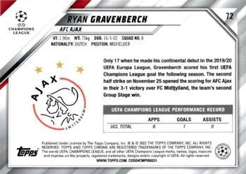 2021-22 Topps Chrome UEFA Champions League - Black & White Ray Wave Refractor #72 Ryan Gravenberch Back