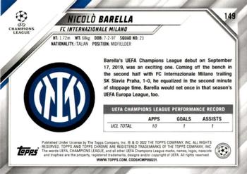 2021-22 Topps Chrome UEFA Champions League - Black & White Ray Wave Refractor #149 Nicolò Barella Back
