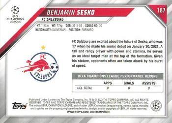 2021-22 Topps Chrome UEFA Champions League - Black & White Ray Wave Refractor #187 Benjamin Sesko Back