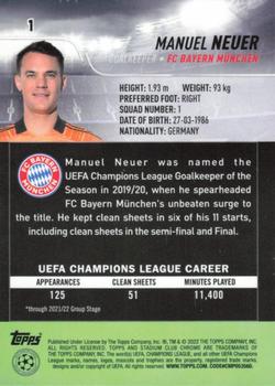 2021-22 Stadium Club Chrome UEFA Champions League #1 Manuel Neuer Back