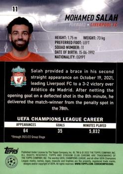 2021-22 Stadium Club Chrome UEFA Champions League #11 Mohamed Salah Back