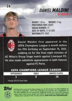 2021-22 Stadium Club Chrome UEFA Champions League #26 Daniel Maldini Back
