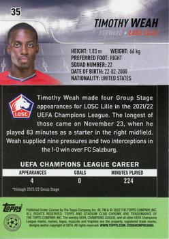 2021-22 Stadium Club Chrome UEFA Champions League #35 Timothy Weah Back