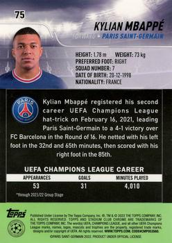 2021-22 Stadium Club Chrome UEFA Champions League #75 Kylian Mbappé Back