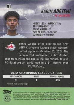 2021-22 Stadium Club Chrome UEFA Champions League #81 Karim Adeyemi Back