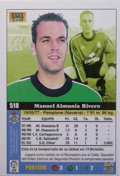 2002-03 Mundicromo Las fichas de la Liga 2003 #518 Almunia Back