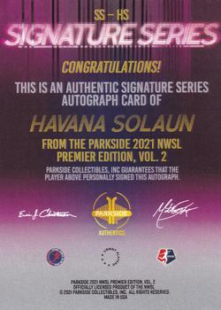 2021 Parkside NWSL Premier Edition - Autographs Blue Ink (Series 2) #SS-HS Havana Solaun Back