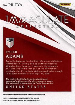 2021 Panini Immaculate Collection - Premium Swatch Autographs #PR-TYA Tyler Adams Back