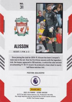 2021-22 Score Premier League #31 Alisson Back