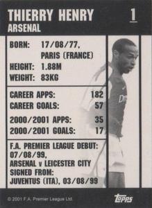 2001 Topps F.A. Premier League Mini Cards (Topps Bubble Gum) #1 Thierry Henry Back