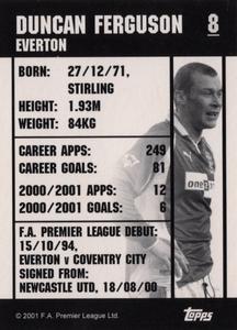 2001 Topps F.A. Premier League Mini Cards (Topps Bubble Gum) #8 Duncan Ferguson Back