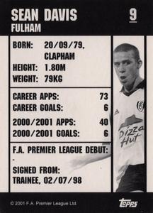 2001 Topps F.A. Premier League Mini Cards (Topps Bubble Gum) #9 Sean Davis Back