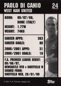 2001 Topps F.A. Premier League Mini Cards (Topps Bubble Gum) #24 Paolo Di Canio Back