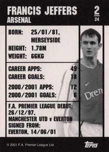 2001 Topps F.A. Premier League Mini Cards (Nestle Cereal) #2 Francis Jeffers Back