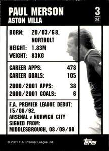 2001 Topps F.A. Premier League Mini Cards (Nestle Cereal) #3 Paul Merson Back