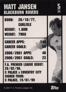 2001 Topps F.A. Premier League Mini Cards (Nestle Cereal) #5 Matt Jansen Back