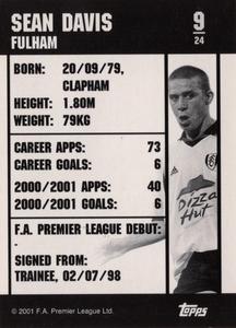 2001 Topps F.A. Premier League Mini Cards (Nestle Cereal) - Silver foil #9 Sean Davis Back