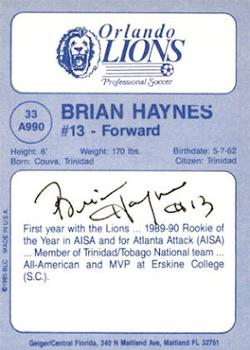 1990 Big League Cards Orlando Lions #33-A990 Brian Haynes Back