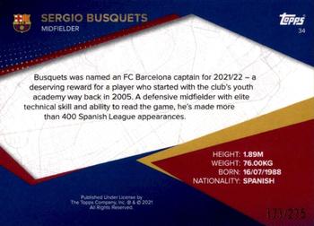 2021-22 Topps FC Barcelona - Rainbow #34 Sergio Busquets Back