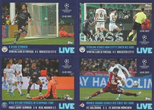 2021-22 Topps UEFA Champions League Sticker Collection - Live Pack 3 #L49-L52 Bernardo Silva / Raheem Sterling / Kylian Mbappé / Chikwubuike Adamu Front