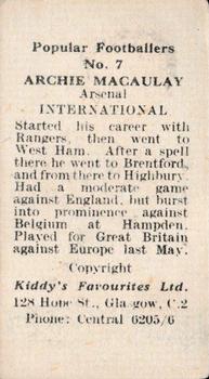 1948 Kiddys Favourites Popular Footballers #7 Archie Macaulay Back