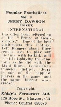 1948 Kiddys Favourites Popular Footballers #9 Jerry Dawson Back