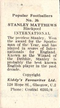 1948 Kiddys Favourites Popular Footballers #26 Stanley Matthews Back