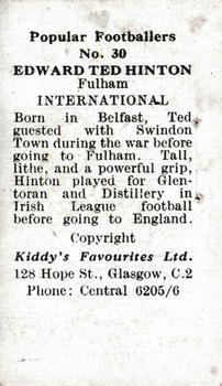 1948 Kiddys Favourites Popular Footballers #30 Ted Hinton Back