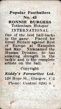 1948 Kiddys Favourites Popular Footballers #43 Ronnie Burgess Back