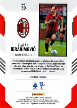 2021-22 Score Serie A #30 Zlatan Ibrahimovic Back