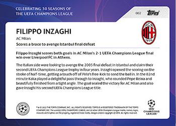 2022 Topps UEFA Champions League 30 Seasons Celebration #002 Filippo Inzaghi Back