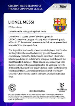 2022 Topps UEFA Champions League 30 Seasons Celebration #013 Lionel Messi Back