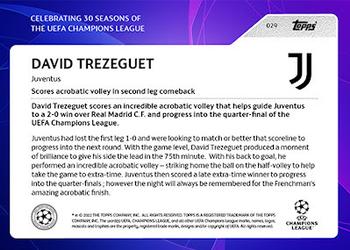 2022 Topps UEFA Champions League 30 Seasons Celebration #029 David Trezeguet Back