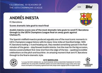 2022 Topps UEFA Champions League 30 Seasons Celebration #039 Andrés Iniesta Back